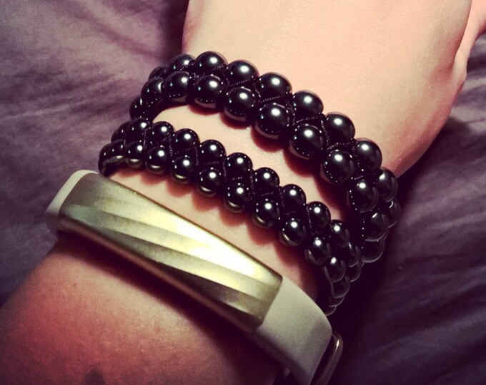Featured listing image: Noir Hematite adjustable gemstone bracelet (6mm and 8mm available, double-row)
