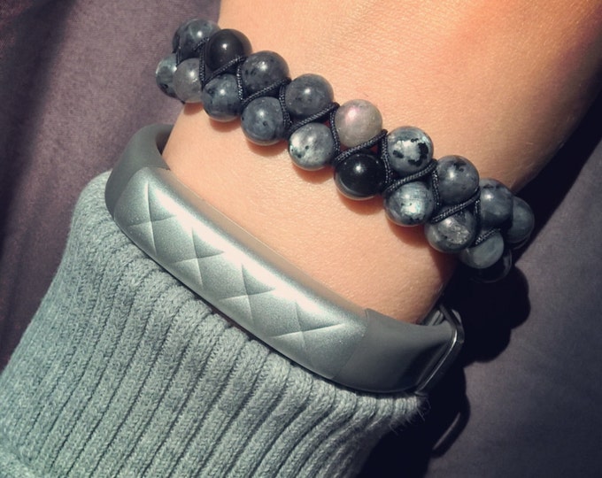 Featured listing image: Madagascar Labradorite, Larvikite and Obsidian double 8mm adjustable bracelet