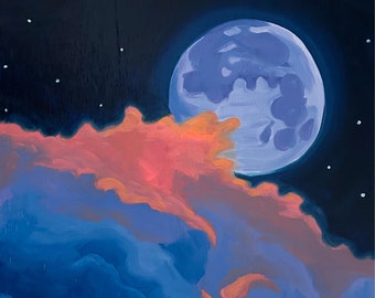 Day 2/30 Oil Painting Fantasy Full Moon Landscape Galaxy