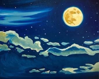 Day 16/30 Oil Painting Full Moon Landscape Galaxy Harvest