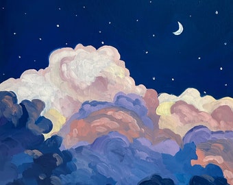 Day 6/30 Oil Painting Fantasy Clouds Moon