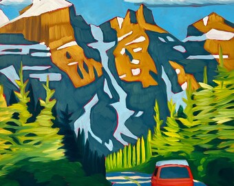 Day 28/30 Oil Painting Landscape Mountain Moraine Van Travel Outdoors Moon Forest Roadtrip Summer Vibes