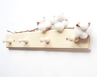 Wooden peg rack 4 hook, Wooden hook rack, Modern coat rack, Peg rail, Shaker peg rack