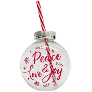 Christmas Ornament Shaped Drinking Cups w/Straw 22 oz 2 pcs Peace