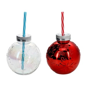 Christmas Ornament Ball Drinking Tumblers Sipper Cups Set of 4