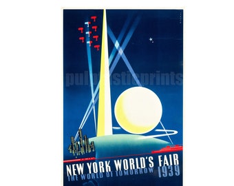 art deco print 1939 NY World's Fair trylon & perisphere poster repro | New York World's Fair 1939