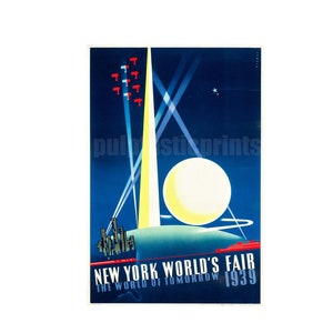 art deco print 1939 NY World&#39;s Fair trylon & perisphere poster repro | New York World&#39;s Fair 1939