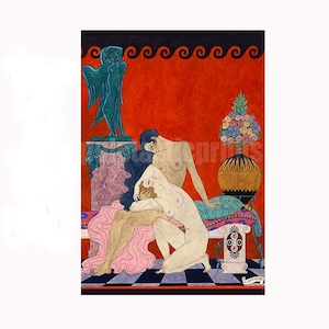 lesbian print Lesbian Kisses — repro of 1920s George Barbier vintage illlustration | art nouveau deco print