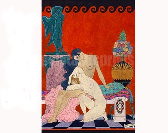 Lesbische Küsse Druck: 1920er George Barbier Art Deco Illustration