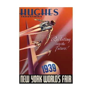 art deco 1939 NY World&#39;s Fair poster — repro of vintage Hughes Aircraft/NY World&#39;s Fair print