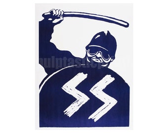 Riot Police with SS shield — repro of French protest poster, May 1968  | vintage anti-capitalist poster