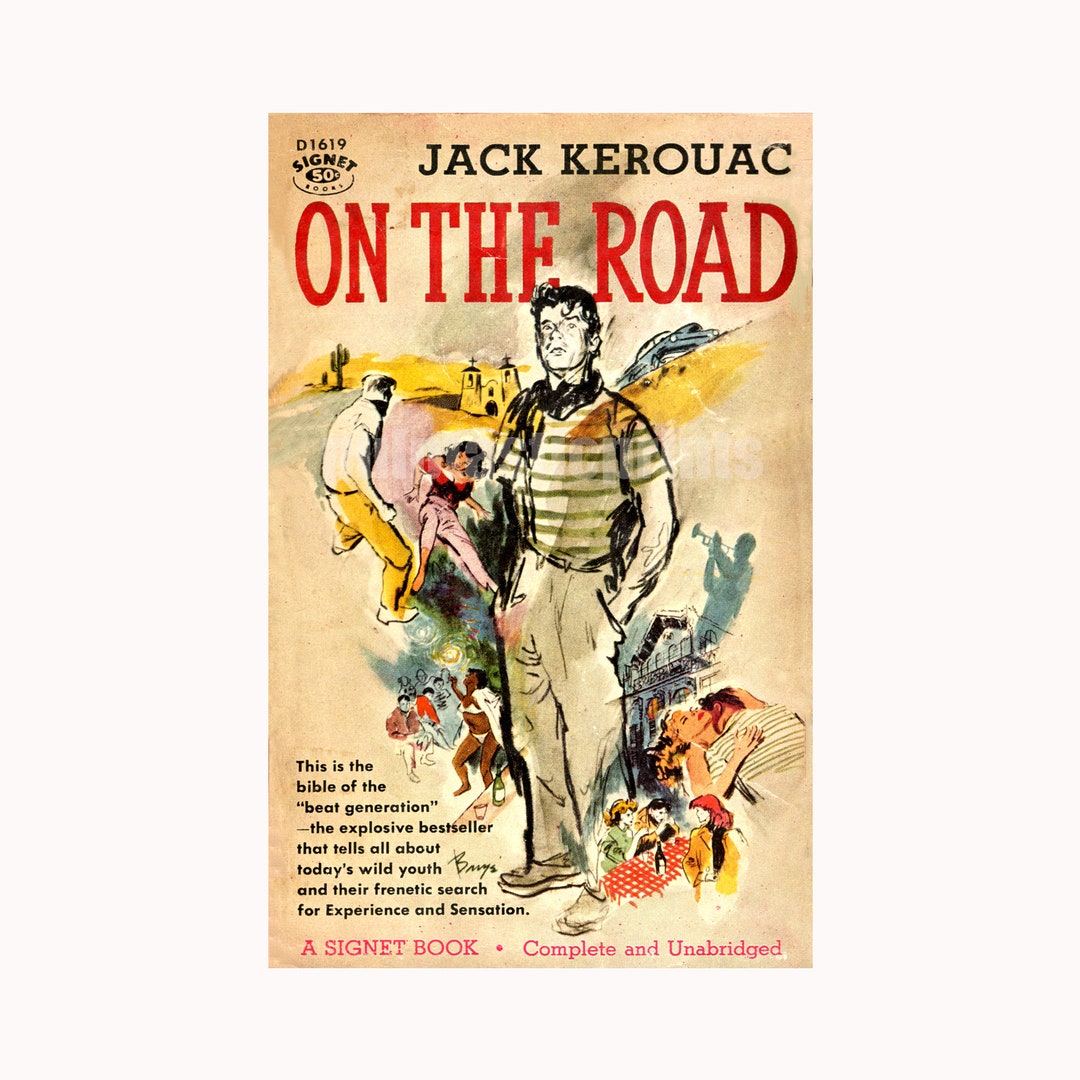 【額縁付】ジャック・ケルアック On The Road ポスターフレーム A3 路上 — ジャック・ケルアックのヴィンテージ本の初版カバーの