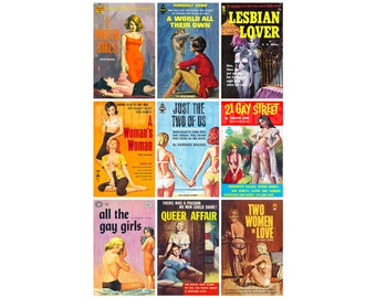 Lesbian pulp paperback cover collage — collage of 9 pulp paperback covers in 1 print