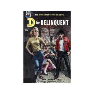 D voor Delinquent: vintage papierpulp omslagomslag | retro pulpkunstprint