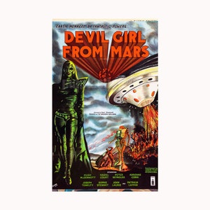 cult sci fi film Devil Girl from Mars  —  vintage sci fi movie poster repro |  science fiction pulp print