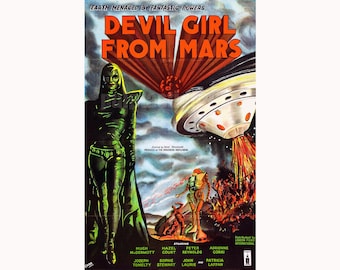 cult sci fi film Devil Girl from Mars  —  vintage sci fi movie poster repro |  science fiction pulp print