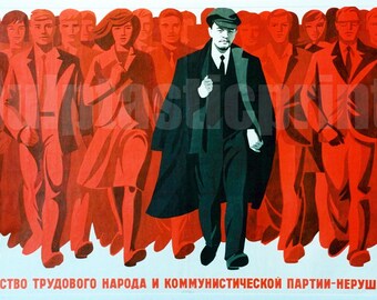 プロレタリア階級と共に歩むレーニン - ソ連のヴィンテージポスター