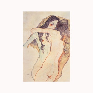 lesbian print Two Women Embracing — Egon Schiele&#39;s famous lesbian painting | vintage lesbian art