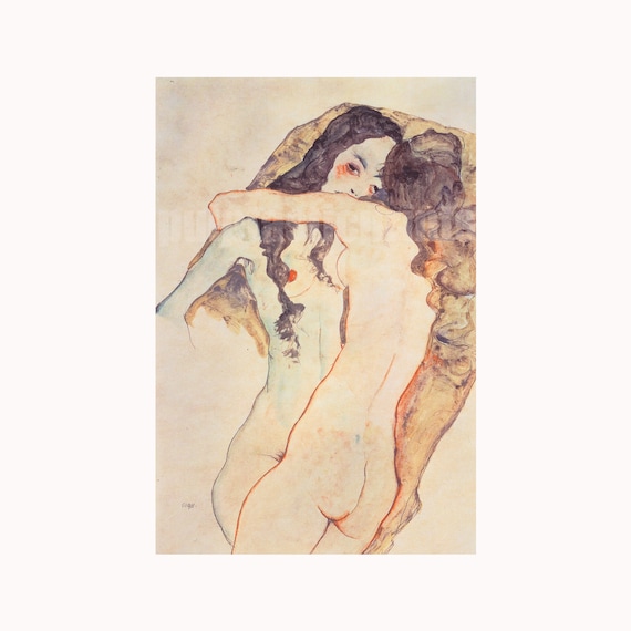 Egon Schiele Lesbian Art Print: Two Women Embracing