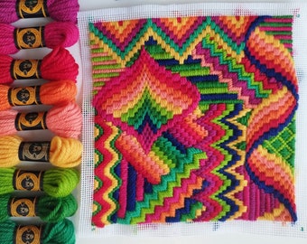 Bargello Needlepoint Kit | 7x7 inch | Rainbow | Intermediate | Tapestry | Needlework embroidery | DIY craft kits | Mindfulness gift | Hobby