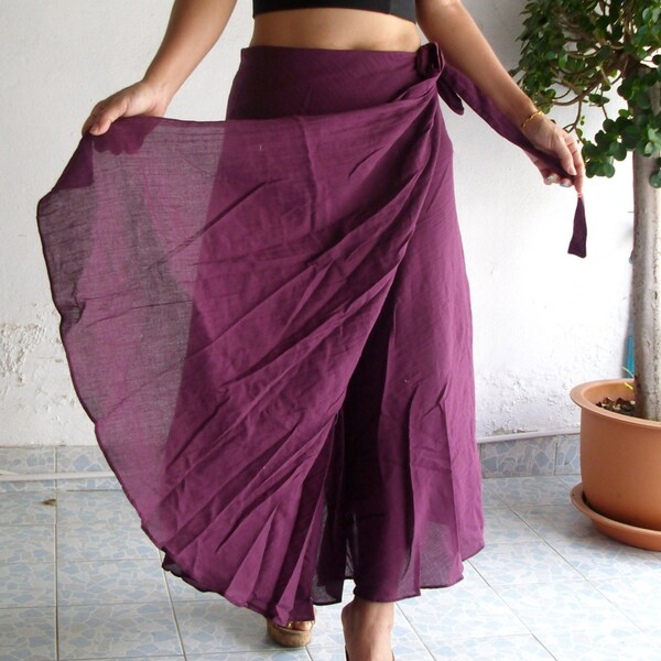 Cotton Wrap Skirt Sarong Tie Summer Sun Floaty Beach Purple