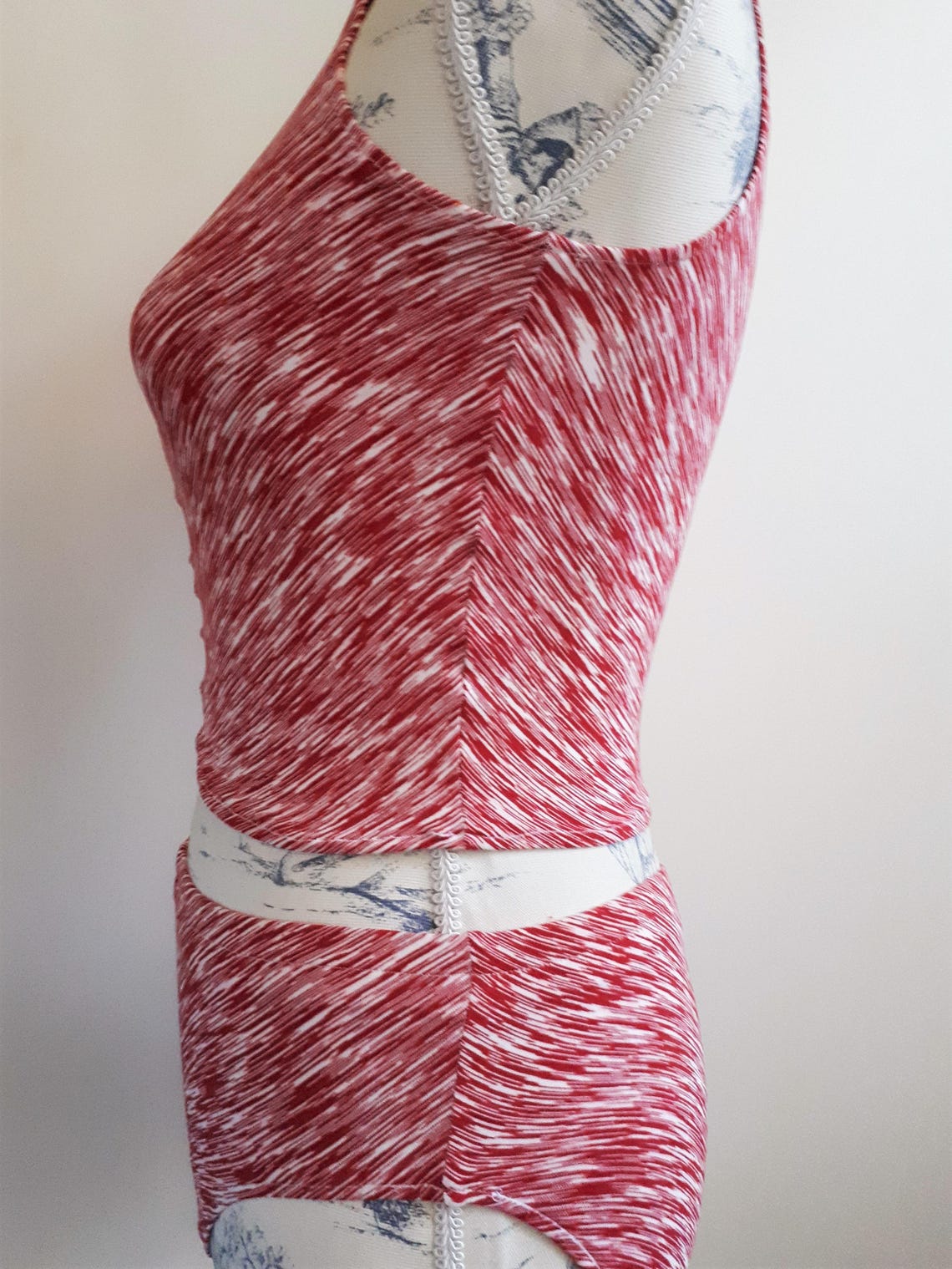 80s Leotard Red and White Stripe Two Piece Set - Etsy