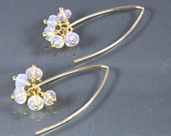 Ethiopian Opal Cluster Dangle Gold-filled Earrings, Welo Opal Earrings