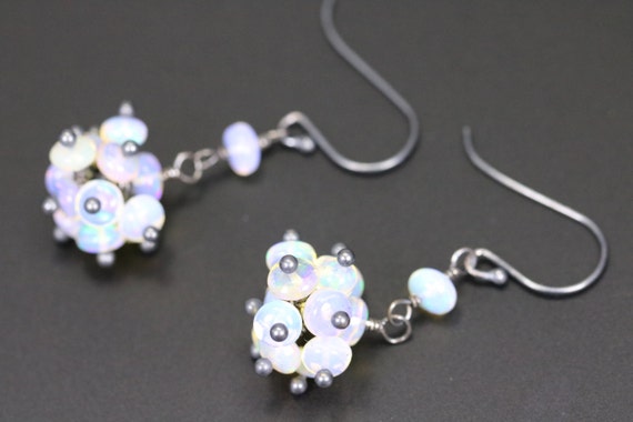Ethiopian Welo Opal with Oxidized Sterling Silver Cluster Earrings