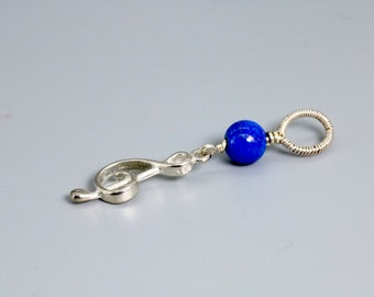 Music Note Pendant, Lapis Pedant, Blue Gemstone Pedant, Sterling Silver Pedant, Blue Lapis Pedant