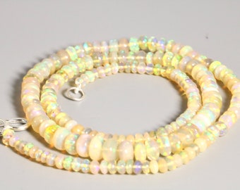 Ethiopian Welo Opal Necklace, Smooth Rondelle Ethiopian Opal Necklace, 19 Inches Sterling Silver Clasp Necklace, Opal Beaded Necklace