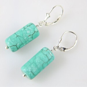 Green Turquoise sterling silver lever back earrings, Simple Green Earrings image 3