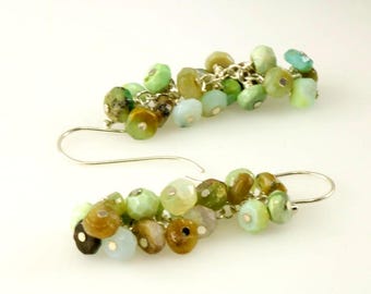 Peruvian Blue Opal Cluster Earrings, Peruvian Opal Earrings, Gemstone Earrings, Gemstone Cluster Earrings,