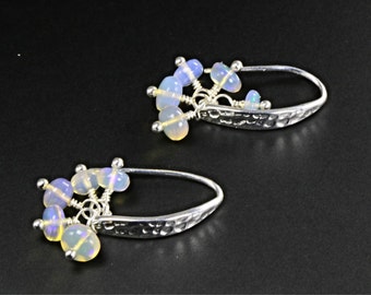 Ethiopian Opal Cluster Earrings, Opal Dangle Earrings, Welo Opal Earrings, Hammered Earrings