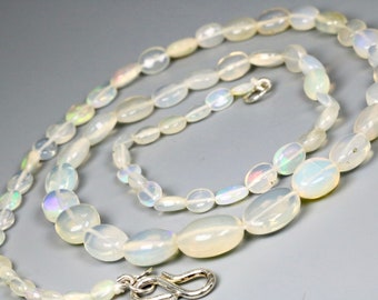 Ethiopian Welo Opal oval bead necklace, Welo Opal oval bead necklace, Large Welo Opal necklace, White Opal Necklace, Fire Flash Necklace