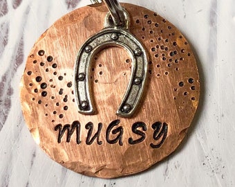 Horseshoe Personalized Dog Name Tag, No Jingle! Western Dog Collar Tag, Texan Pet ID Tag, Small Dog Tag, Cowboy Cowgirl Cowdog Lucky Dog