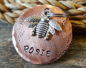 Honey Bee Dog Tag, Pet ID Tag, Dog Tag For Dogs, Stamped Pet ID, Bumblebee Dog Tag, Beekeeper, Bee Lover, Honeybee, Hunny, Honey, Buzz
