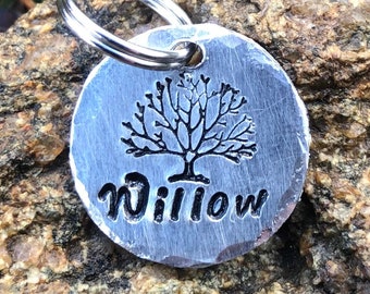 Tiny ID Tag, Personalized ID Tag, Stamped ID Tag,Small Dog Tag, Cat Tag, Horse Bridle Tag,Collar Tag,Cat Name Tag,Small Pet Tag,Willow,Tree