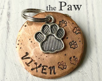 Paw Print Dog Name Tag, Dog ID Tag, Cat ID, Cat Tag, Copper Dog Tag, Personalized Dog Tag, Dog Collar Tag, Cat collar tag, kitty paw