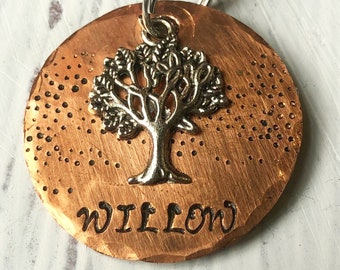 No Jingle! Tree Pet ID Tag, Tree Dog Tag, Copper Dog Tag, Personalized Dog Tag, Dog Collar Tag, Willow,Tree of Life,Dog Name Tag, Pet ID Tag