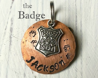 Police Dog Name Tag, Copper Dog Tag, Personalized Dog Tag, Dog Collar Tag, Pet ID Tag, Dog Tag, Cat ID, Police Dog, Police K9, Sheriff Badge