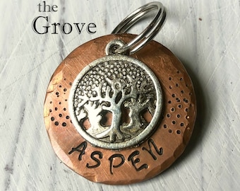 Grove of Trees Copper Dog Tag, Timber, Willow, Aspen, Small Dog Tag, Personalized Dog Tag, Pet ID Tag, Cat Tag, Cat ID, Name Tag, Dog Collar