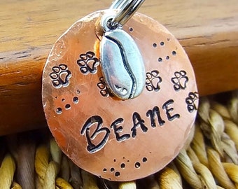 Small Dog Tag, Coffee Bean, Pet ID Tag, Dog Name Tag, Copper Dog Tag, Personalized Dog Tag, Cat ID Tag, Cat Tag