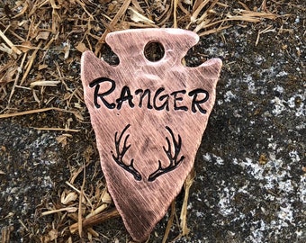 Arrowhead Dog Tag,Personalized Antler Hunting Dog Collar Tag,Dog tag for dogs,Dog ID Tag, Archery, Outdoors, Mountains, Sheds, Arrow dog tag