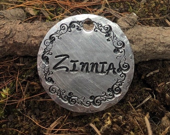 Pet ID Tag with Filigree Lacy Edge, Name and Number ID Tag for Small Dog or Cat, Horse Bridle, Curlycue, Lace, Lacey, Lacie, Elegant, Chic