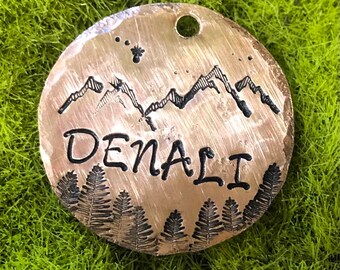 Dog Tags for Dogs - Mountain Dog Tag - Custom Dog Tag - Pet Id Tag - Personalized Dog Tag - Mountain - Trees - Dog Collar - Copper