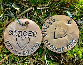 Personalized Heart ID Tag, Pet tag for dog or cat id personalized with name and number simple rustic heart