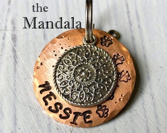 Mandala Dog Tag, Copper Dog Tag, Personalized Dog Tag, Dog ID Tag, Dog Collar Tag, Pet ID Tag, Karma, Hindu, India, Mandala, Indian, Rose