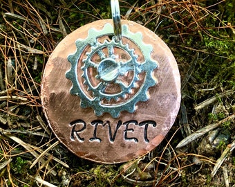 Sprocket Dog Tag, Steampunk, Gizmo, Copper Dog Tag, Personalized Dog Tag, Pet ID Tag, Sprocket, Gears, Mechanical, Cat Tag, Pet ID Tag Biker