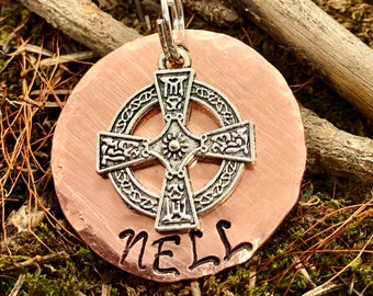 Celtic Dog Collar Tag, Copper Dog Tag, Celtic Pet ID Tag, Celtic Dog Tag, Irish Dog Tag, Celtic Cross, Ireland, Customized, Personalized