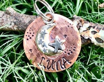 Moon Dog Tag, Luna Dog Tag, Moon Dog Collar, Star Dog Tag, Moon Tag Personalized, Dog Tag for Dogs, Cat Tag Moon, Moon Pet ID,